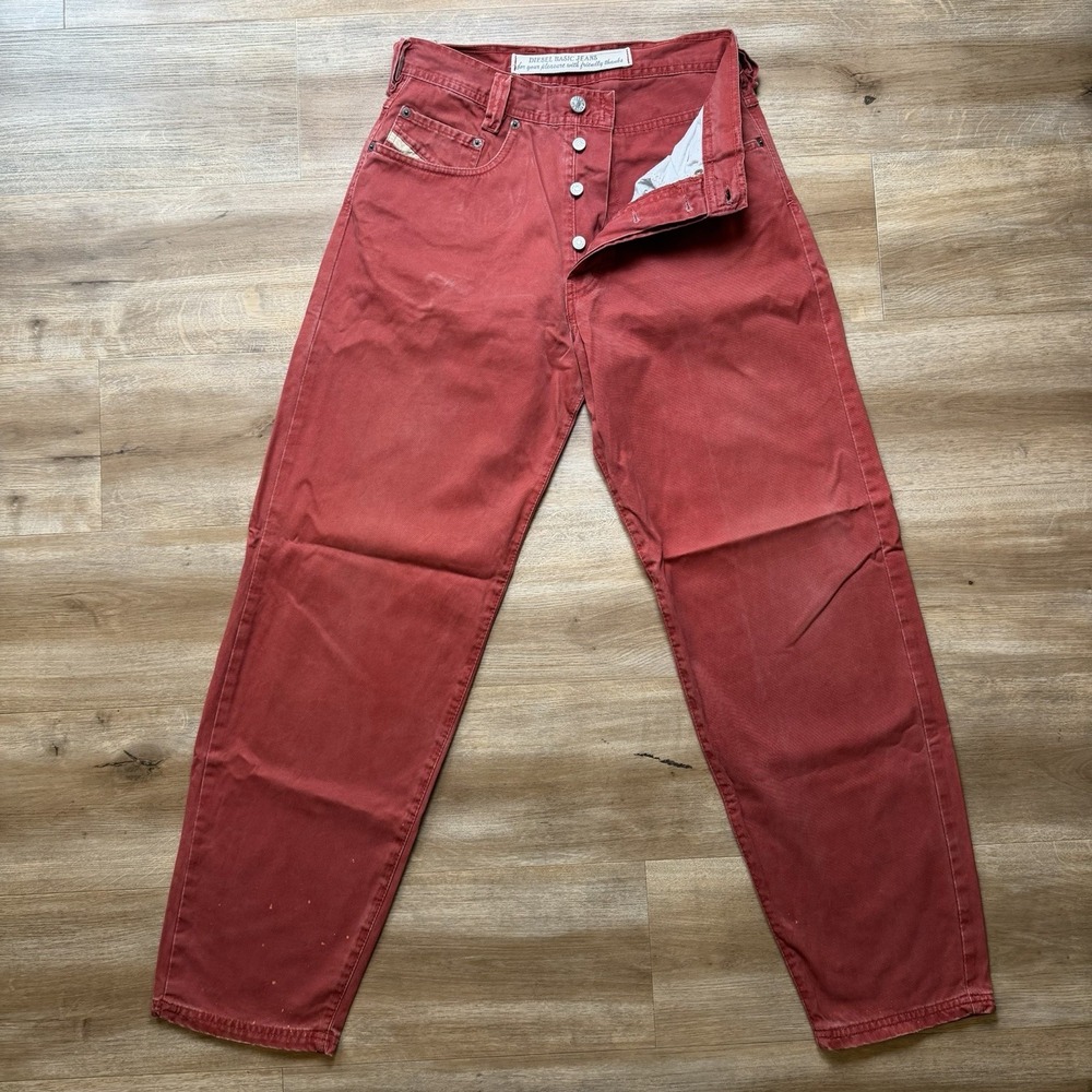 Vintage Diesel Saddle Jeans Men 29x30 Red Loose Tapered Button Fly Faded Y2K